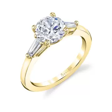 White Gold Round Cut Three Stone Engagement Ring with Baguettes - Nicolette