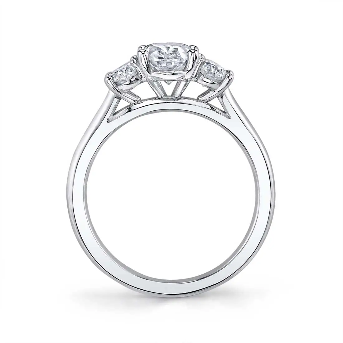 White Gold Marquise Engagement Ring with Oval Side Stones - Guinevere