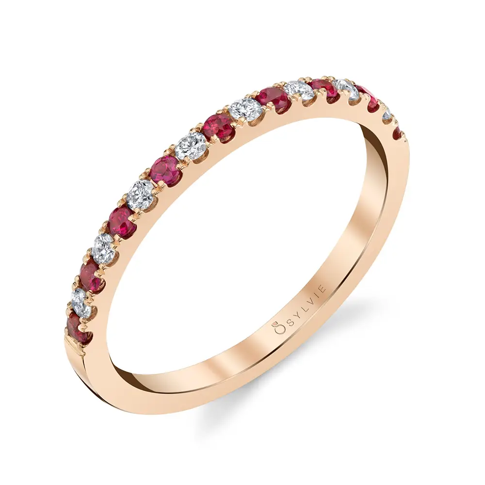 CLASSIC ROSE GOLD RUBY & DIAMOND WEDDING BAND