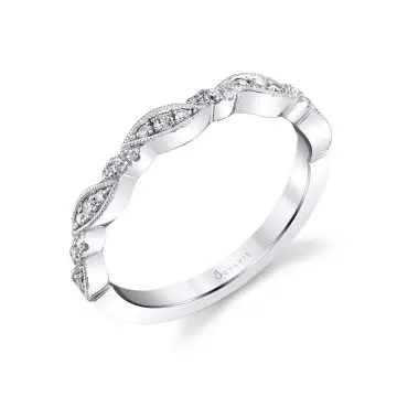 White Gold Round Cut Vintage Stackable Band - Valerie