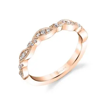 White Gold Round Cut Vintage Stackable Band - Valerie