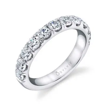 White Gold Classic Wedding Band with Shared Prongs