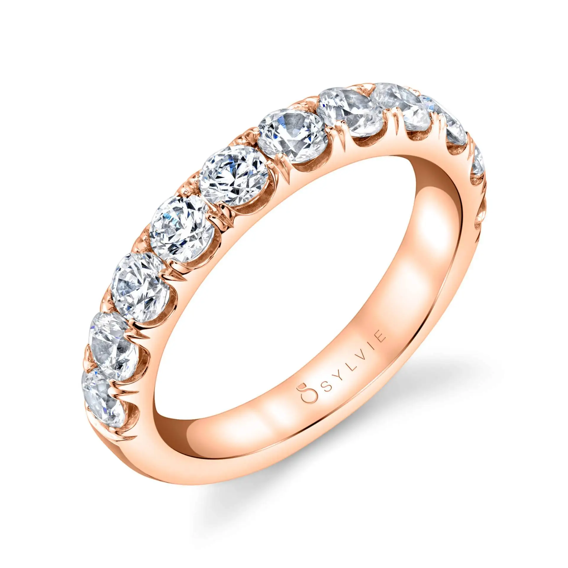 White Gold Classic Wedding Band with Shared Prongs