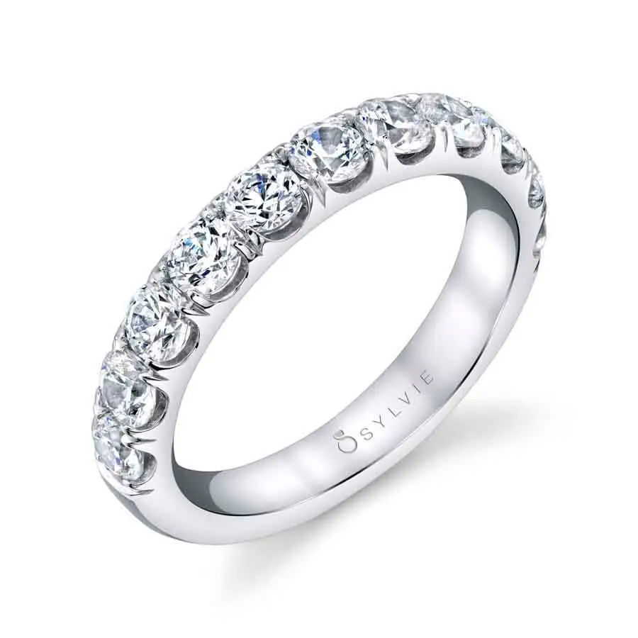 White Gold Classic Wedding Band with Shared Prongs