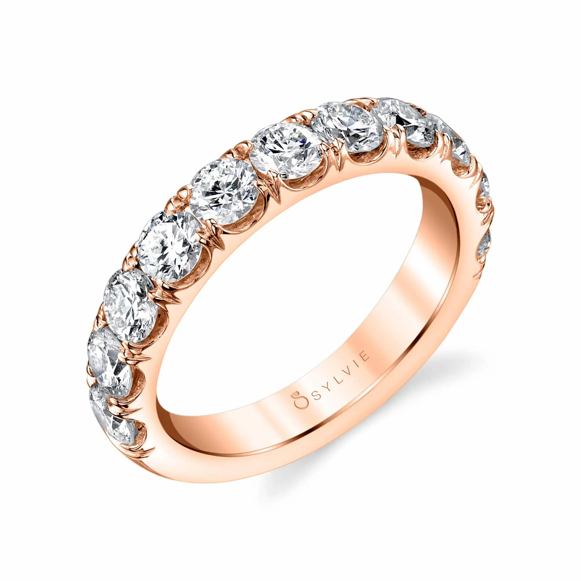 White Gold Classic Wedding Band with Shared Prongs