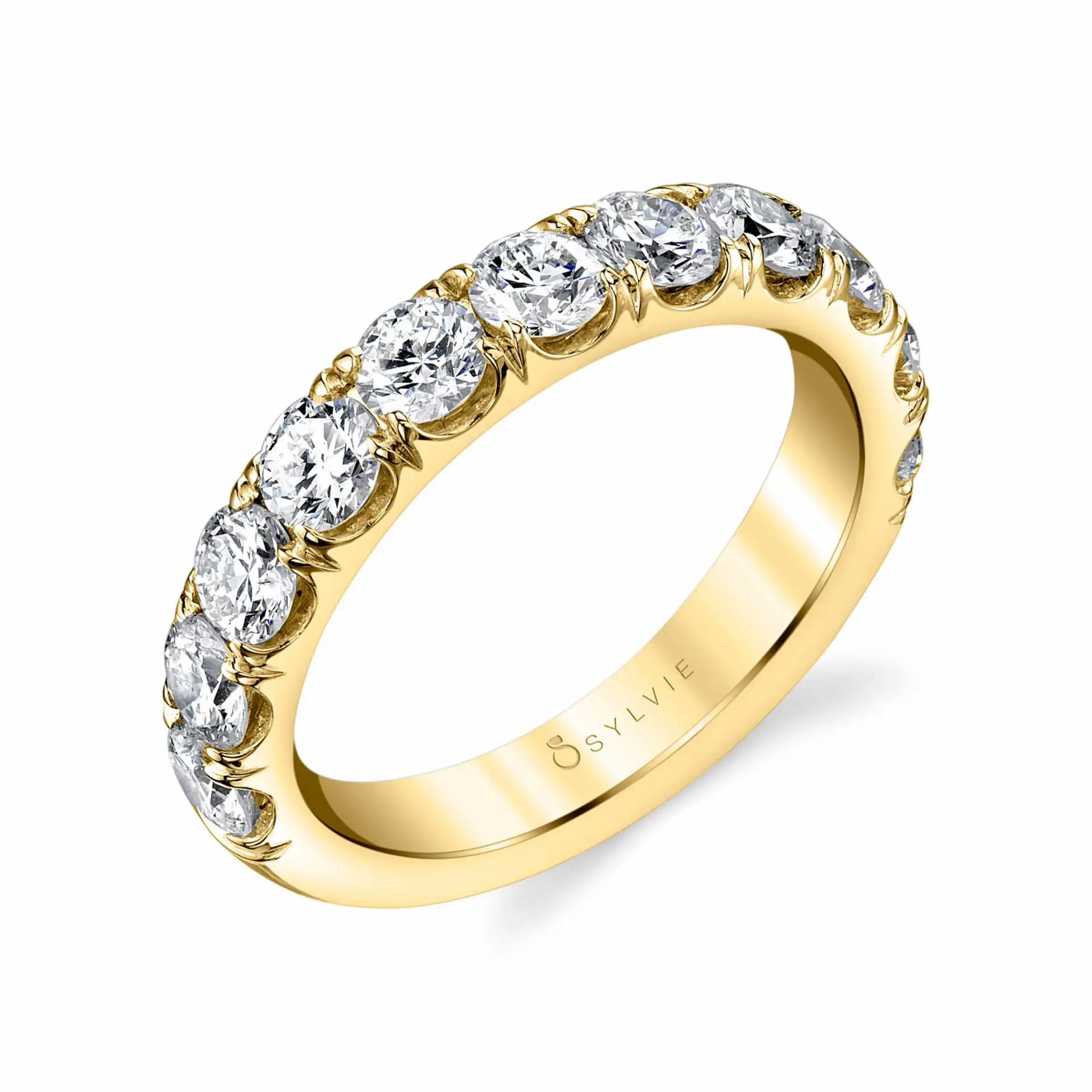 White Gold Classic Wedding Band with Shared Prongs