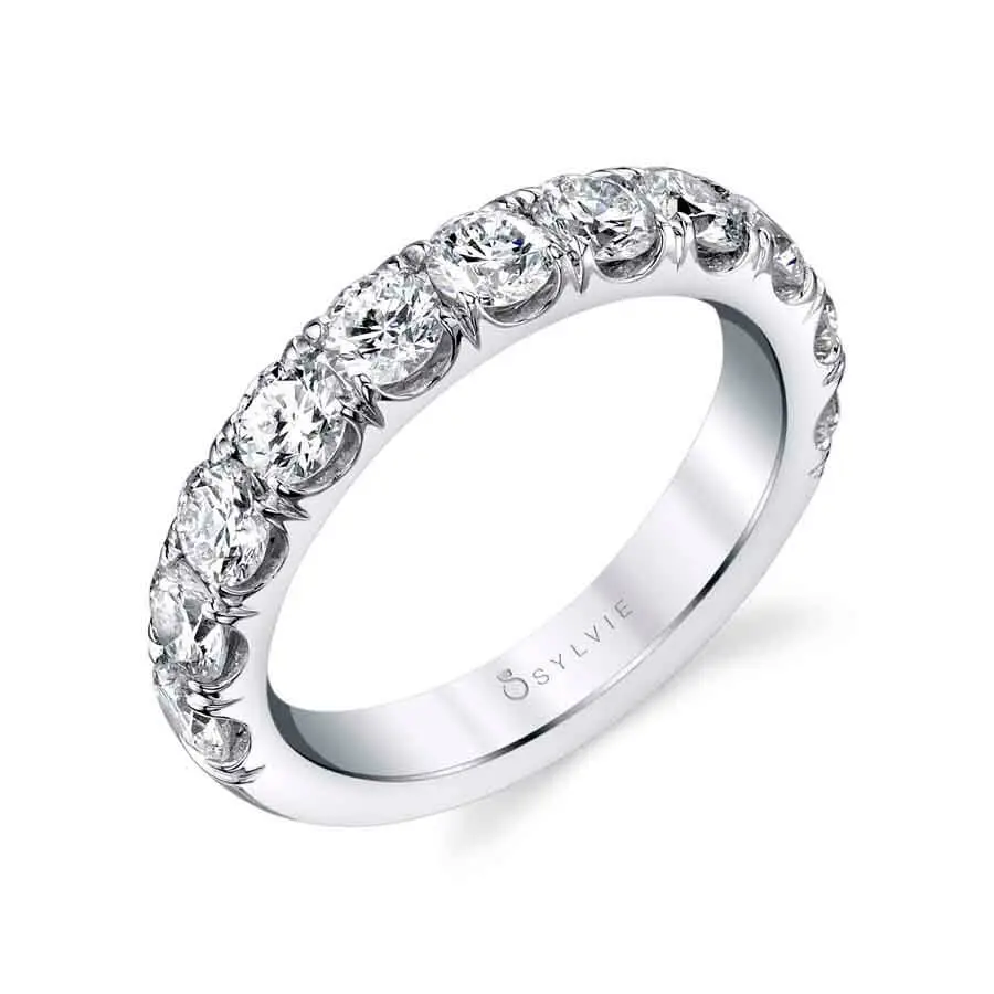 White Gold Classic Wedding Band with Shared Prongs