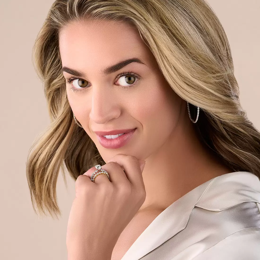 White Gold Round Cut Single Prong Engagement Ring 0.50 Ct. - Karol - Lifestyle Image