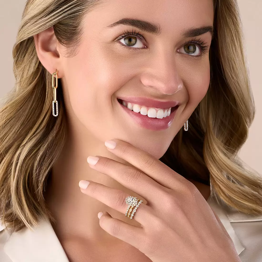 White Gold Oval Cut Classic Halo Engagement Ring - Athena - Lifestyle Image