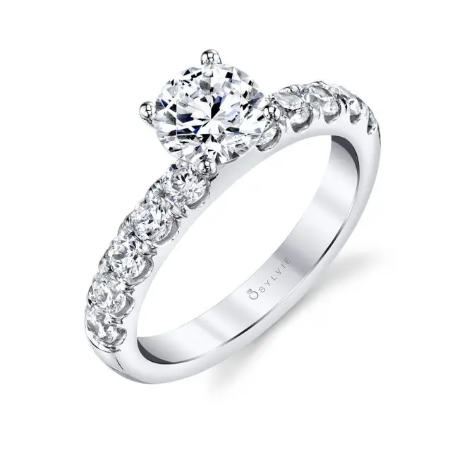 side view of a classic engagement ring with thick band