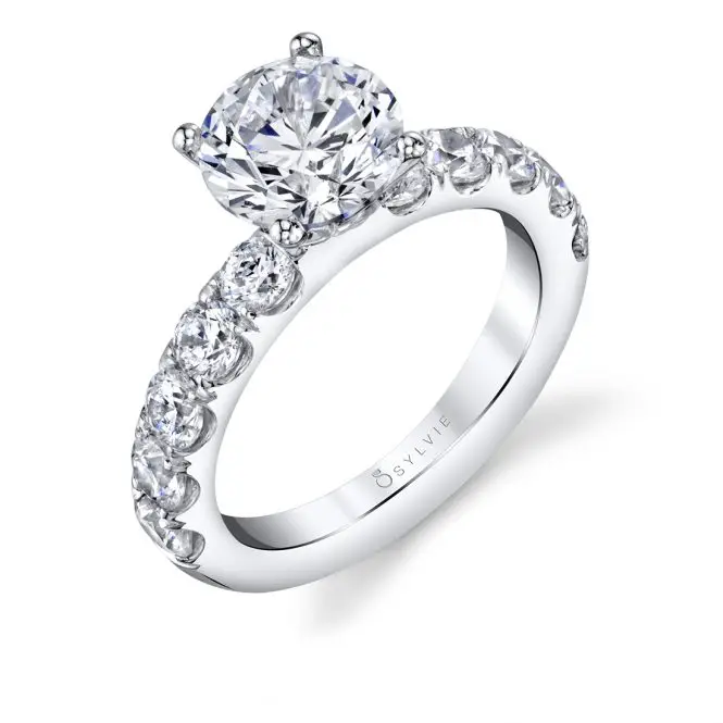 side view of a classic engagement ring with thick band