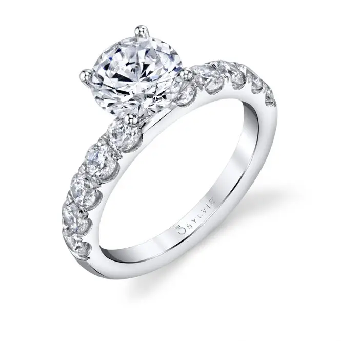 side view of a classic engagement ring with thick band