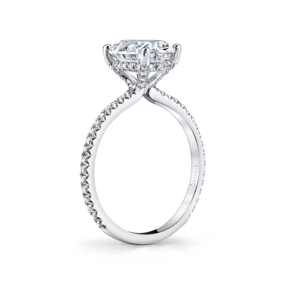 White Gold Round Cut Classic Engagement Ring - Maryam - Lifestyle Image - Profile View - Lifestyle Image