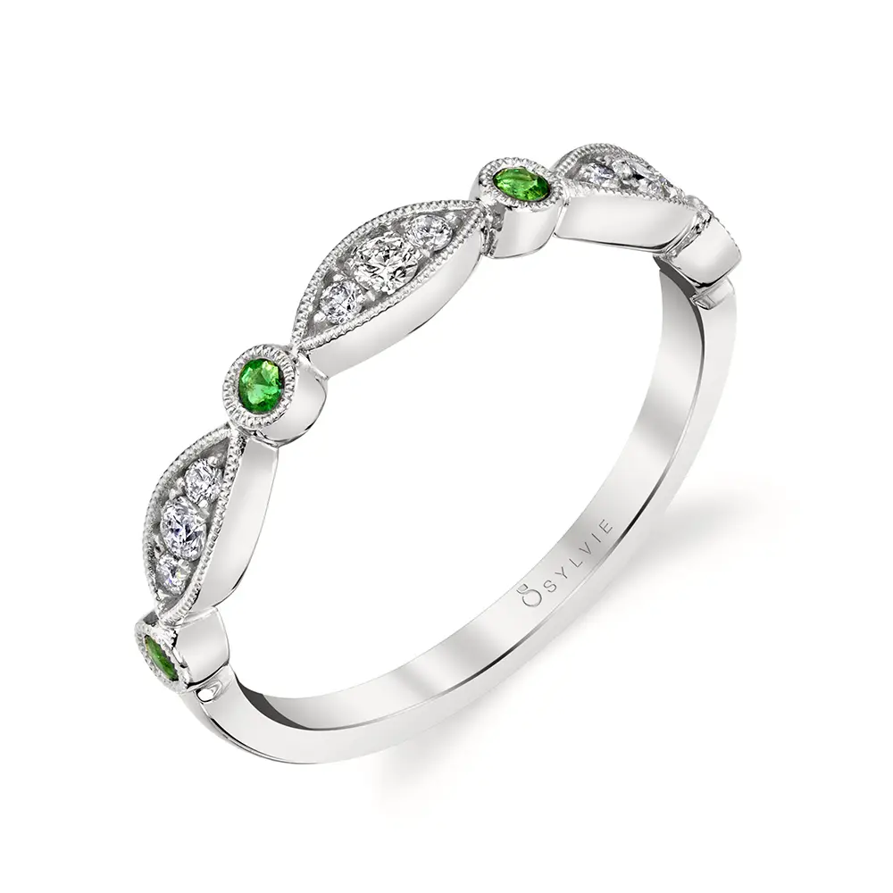 B0011 - diamond and emerald stackable bands