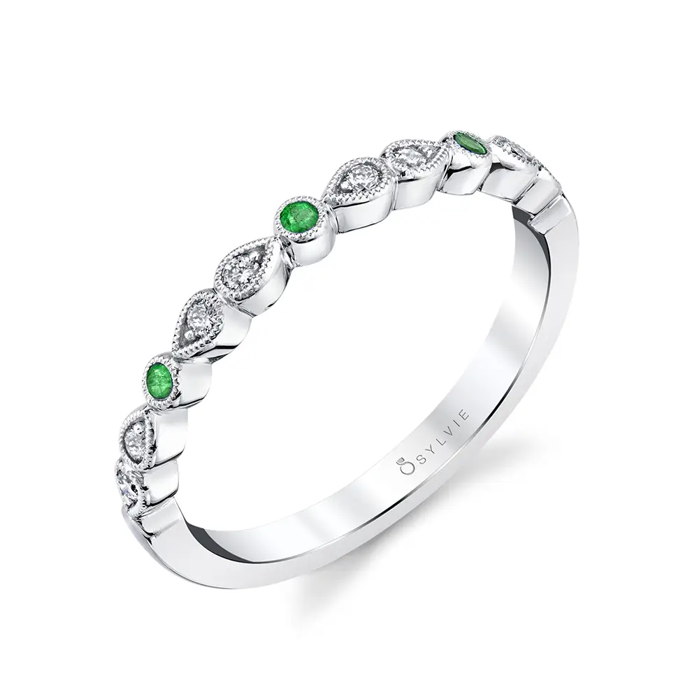 B0033 - Diamond and emerald stackable bands