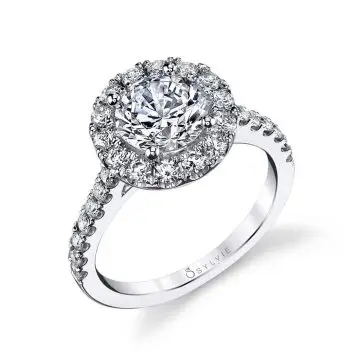 White Gold Round Cut Classic Halo Engagement Ring - Jacalyn