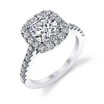 White Gold Cushion Cut Classic Halo Engagement Ring - Jacalyn
