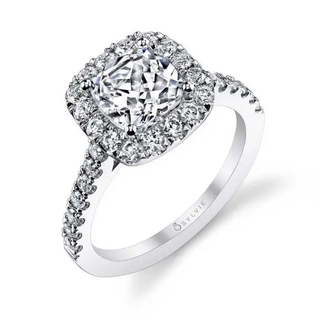 Cushion Cut White Gold Classic Halo Engagement Ring - Jacalyn
