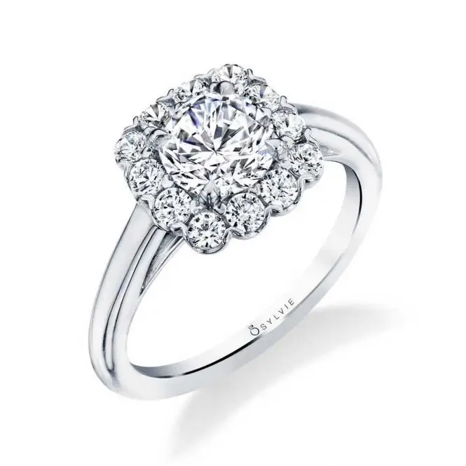 Round Cut White Gold Classic Halo Engagement Ring - Chloe