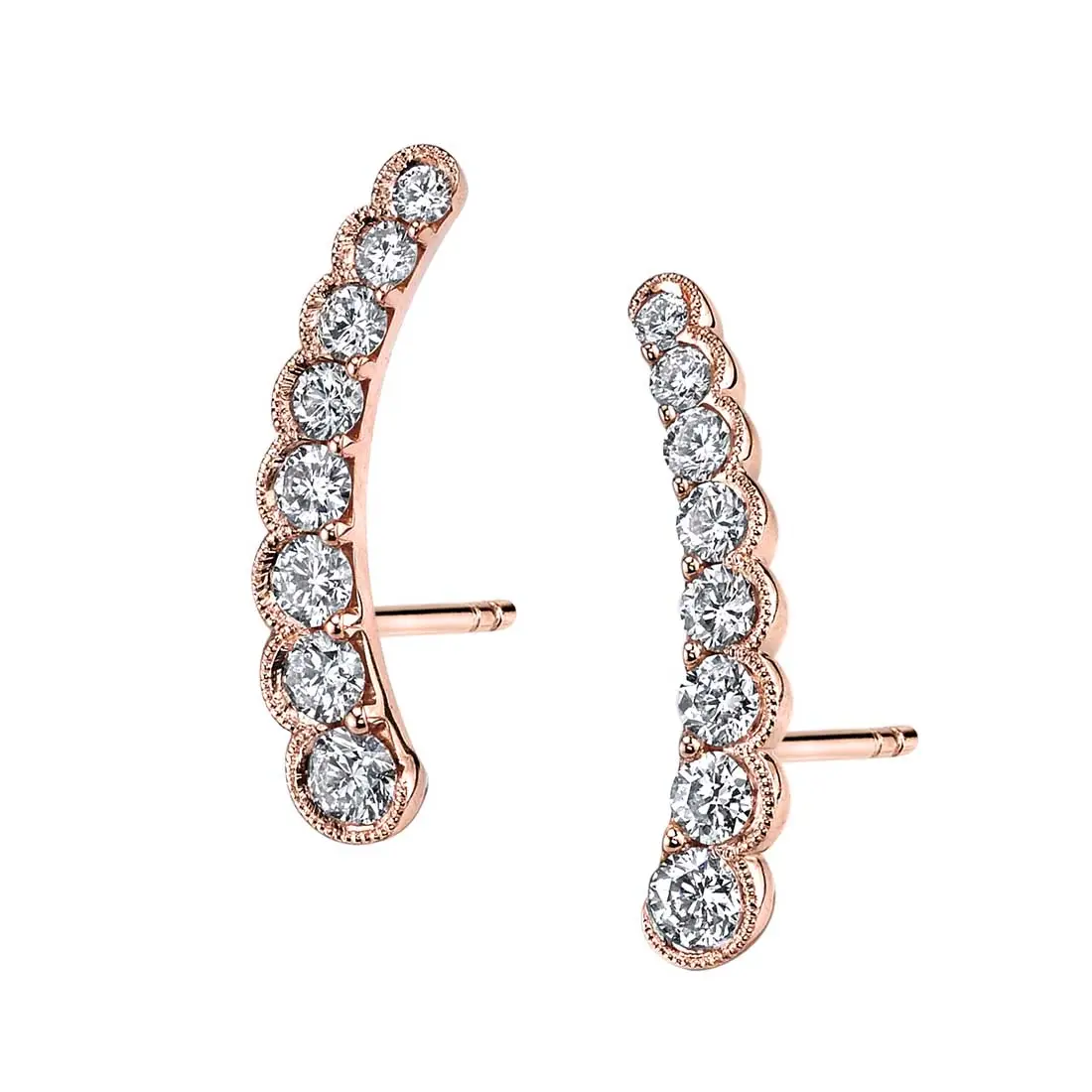 Diamond Ear Climbers with Milgrain Bezel