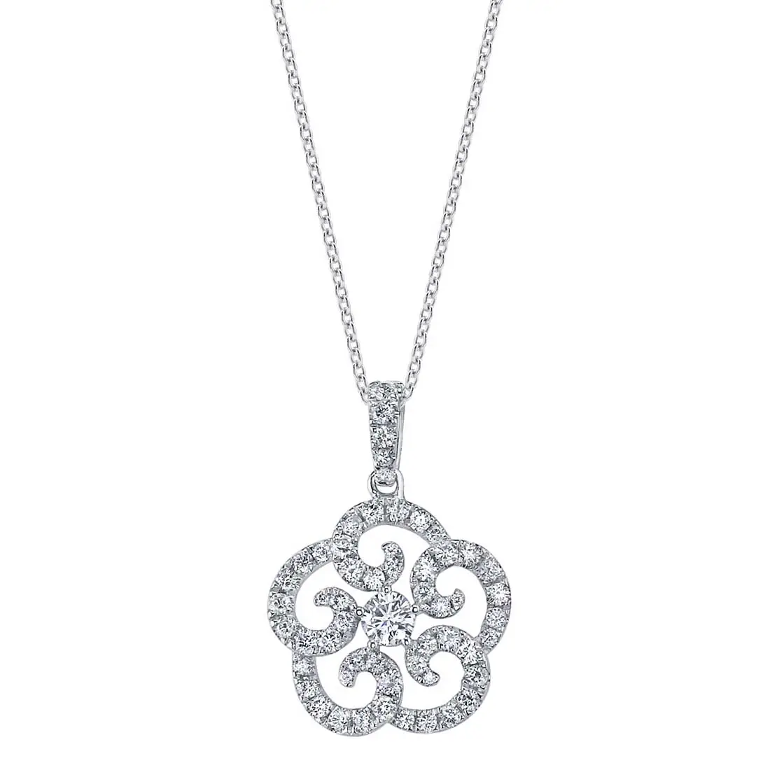 White Gold Diamond Flower Necklace