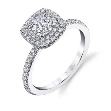 White Gold Round Cut Classic Double Halo Engagement Ring - Noele