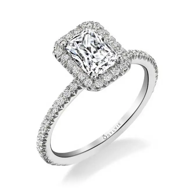 Radiant Cut White Gold Classic Halo Engagement Ring - Vivian
