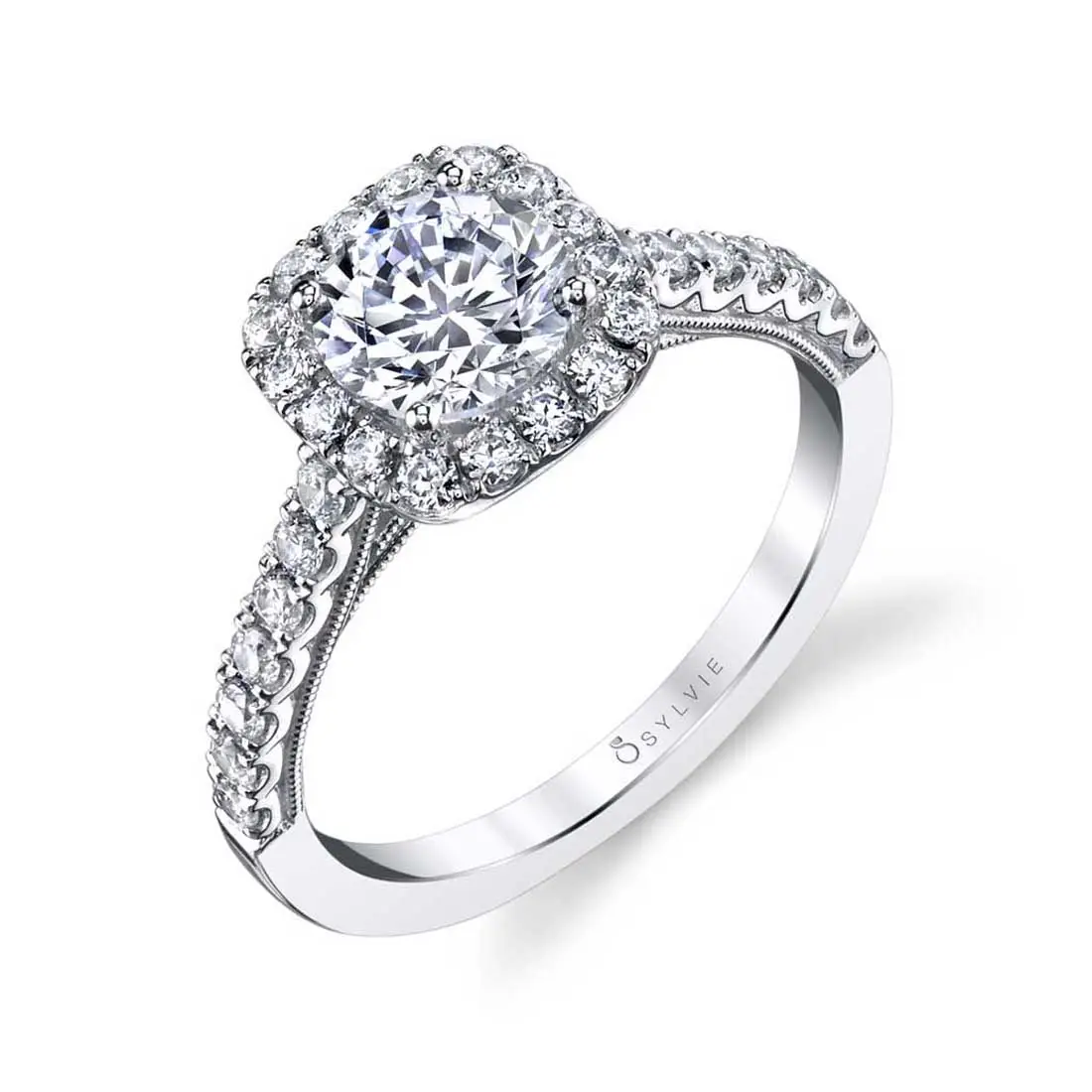 Round Cut Cushion Halo Engagement Ring - Diandra