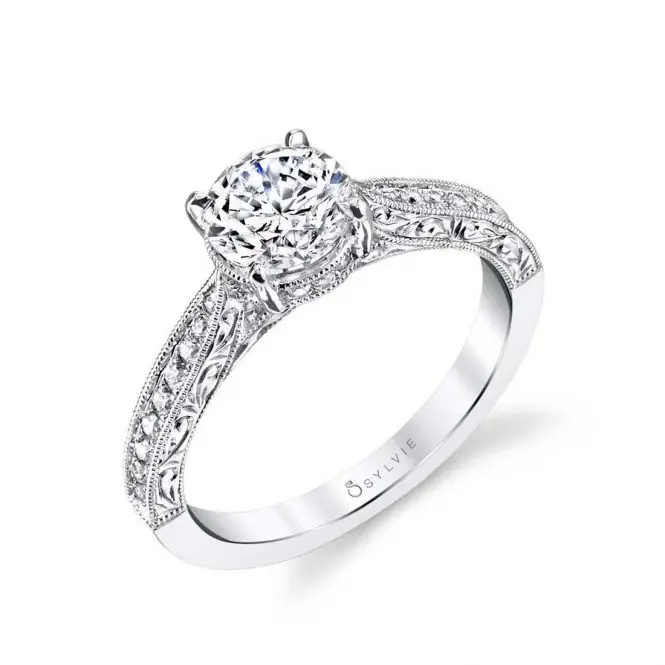 Hand Engraved Solitaire Engagement Ring