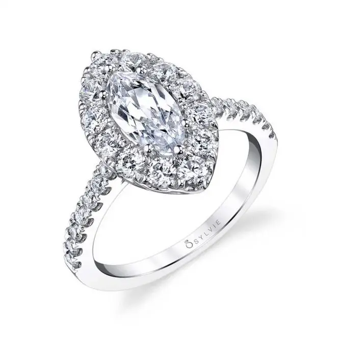 Marquise Cut White Gold Classic Halo Engagement Ring - Olivia