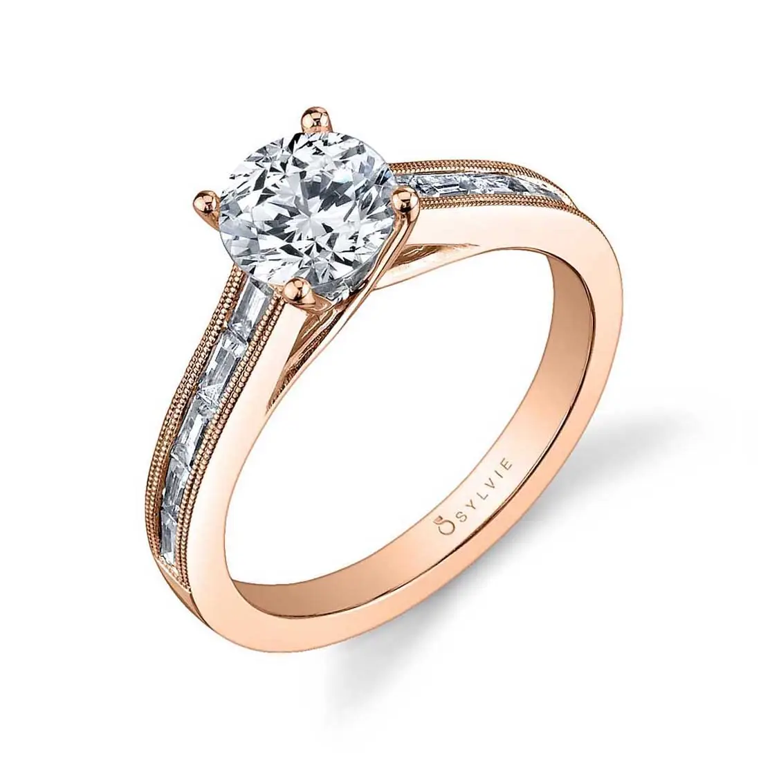 Round Cut Modern Baguette Engagement Ring - Victoria - Sylvie Jewelry