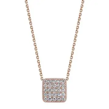 Modern Rose Gold Pave Diamond Necklace