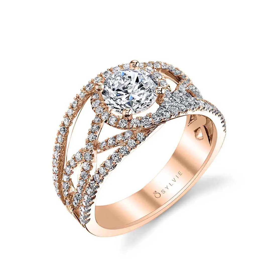 White Gold Round Cut Unique Engagement Ring - Françoise - Profile View