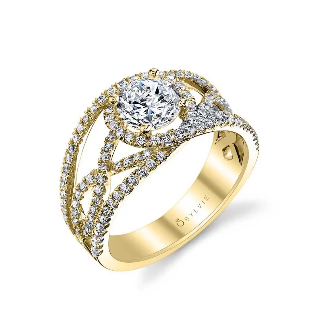 White Gold Round Cut Unique Engagement Ring - Françoise - Profile View