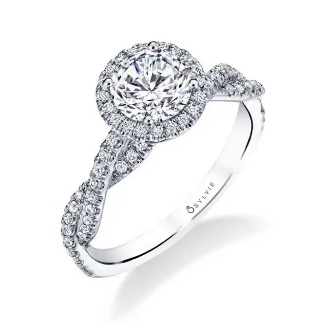 Round Cut Cushion Halo Spiral Engagement Ring - Ava