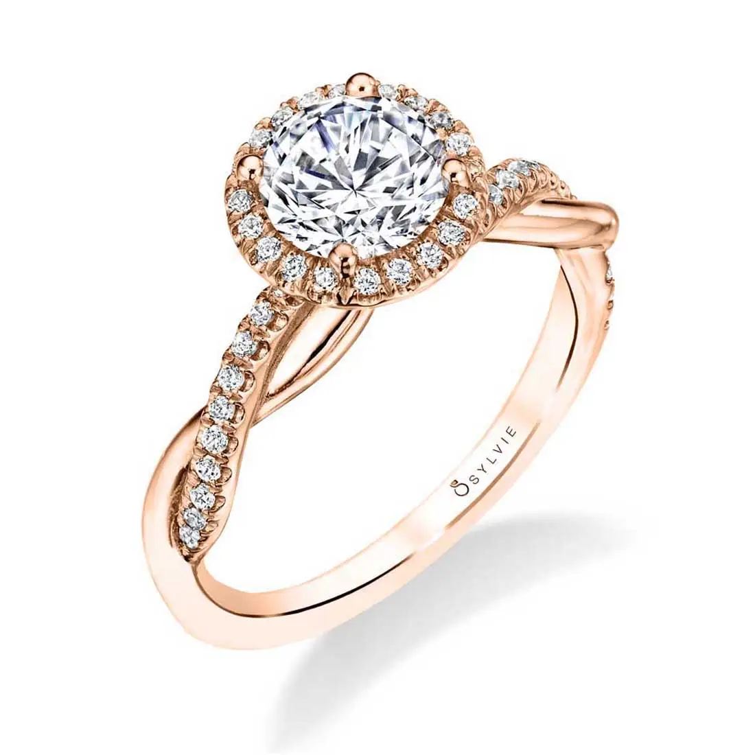 Modern Spiral Engagement Ring with Halo