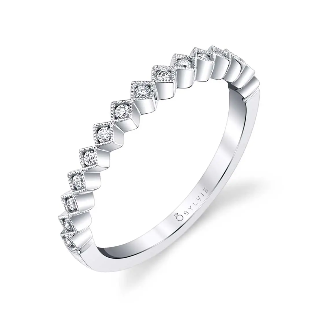 White Gold Modern Diamond Stackable Band - Laurel