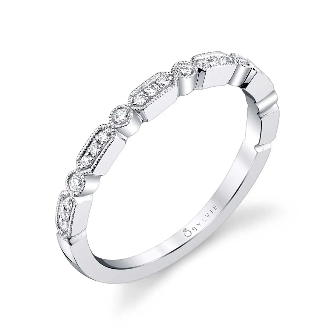 White Gold Modern Stackable Diamond Band - Ashlee