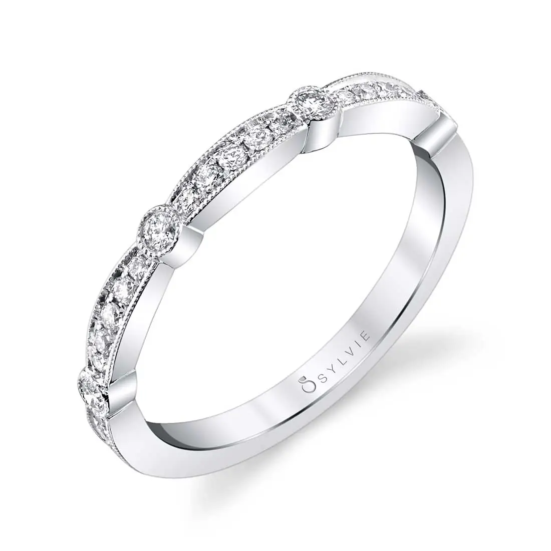White Gold Modern Stackable Band - Avery