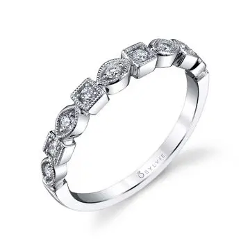 White Gold Modern Stackable Wedding Band - Milena
