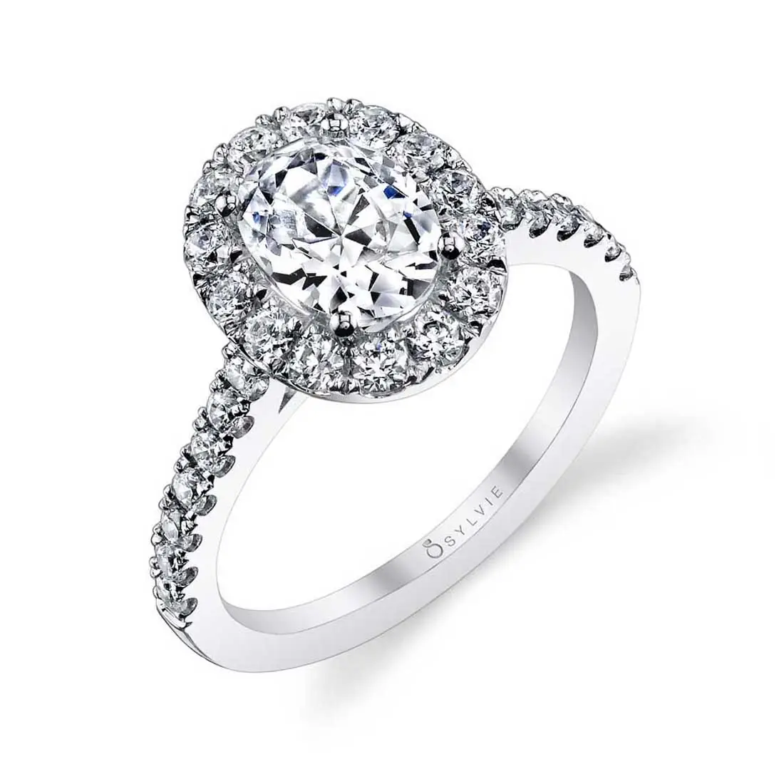 White Gold Oval Cut Classic Halo Engagement Ring - Jacalyn