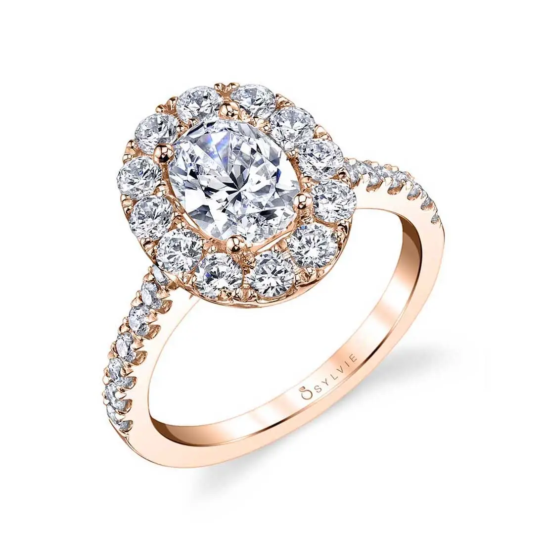 White Gold Oval Cut Classic Halo Engagement Ring - Olivia