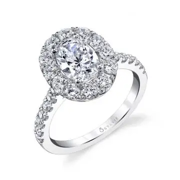 White Gold Oval Cut Classic Halo Engagement Ring - Olivia