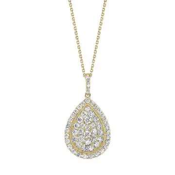 White Gold Pear Shaped Diamond Pendant in Yellow Gold