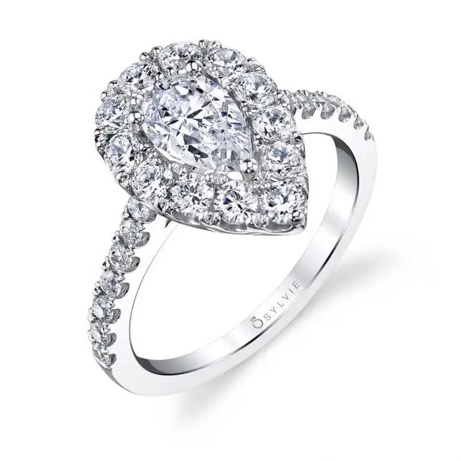 Pear Shaped White Gold Classic Halo Engagement Ring - Olivia