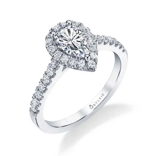 Pear Shaped White Gold Engagement Ring with Halo - Emma