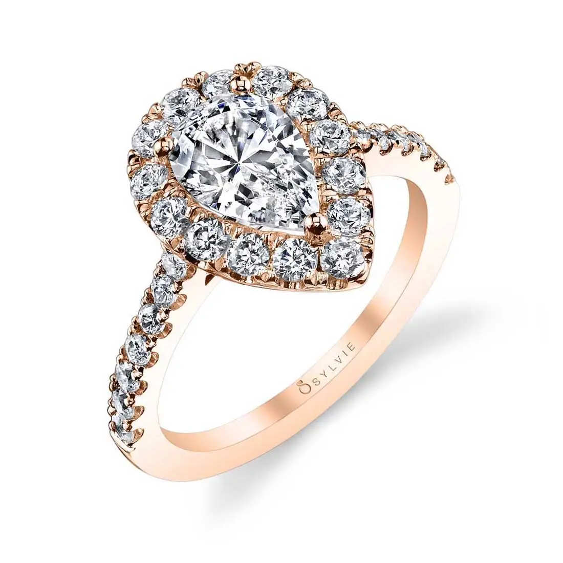 White Gold Pear Shaped Classic Halo Engagement Ring - Jacalyn