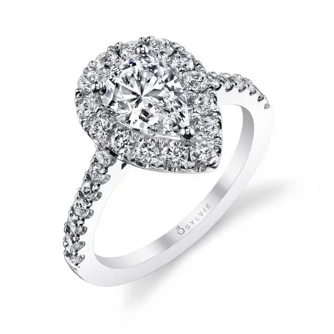 Pear Shaped White Gold Classic Halo Engagement Ring - Jacalyn