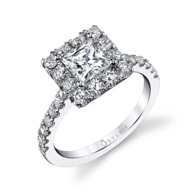 Profile Image of a Princess Cut Engagement Ring With Halo
