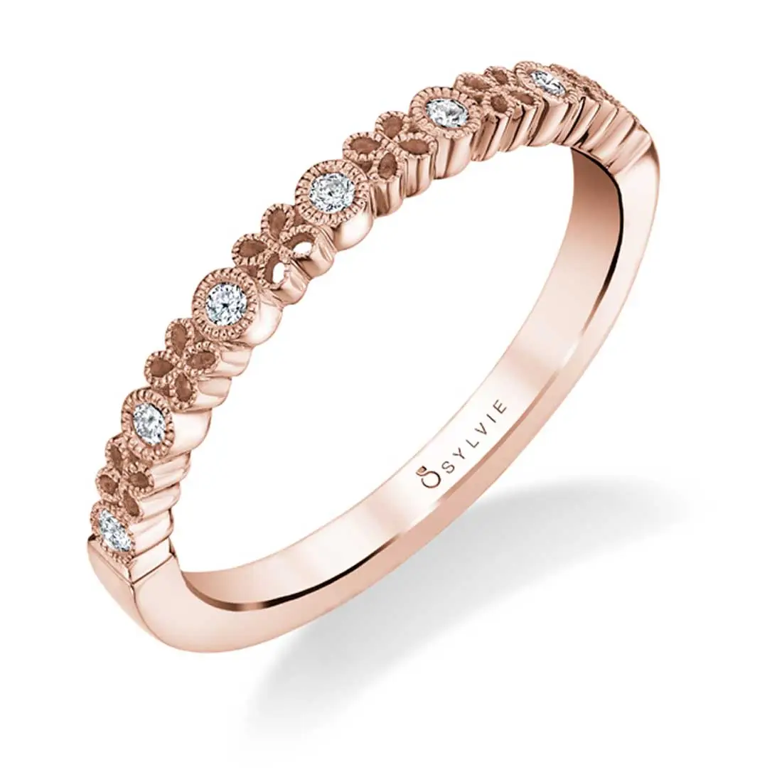 Rose Gold Flower Wedding Band